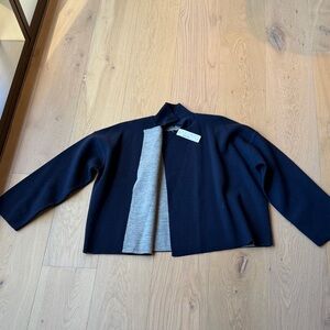 J. Crew Women's Navy Sweater Blazer with Gray Lining